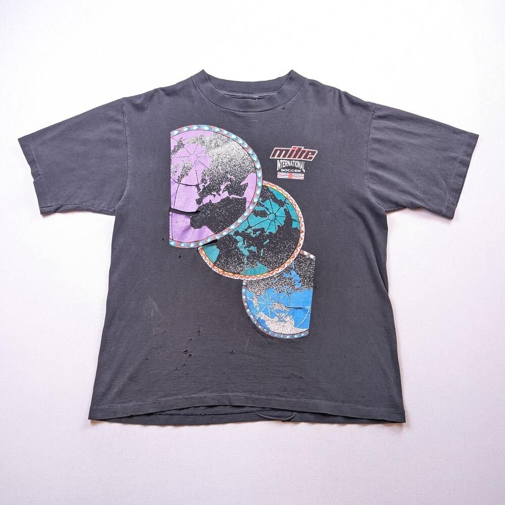 Vintage Mitre Soccer Tshirt Distressed Sunfaded Boxy Tee Size Large